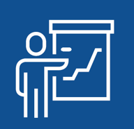 Strategic Priority 3 icon a person pointing to a chart